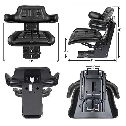 210202 Black Universal Tractor Seat - Plain w/Backrest, Slide Track