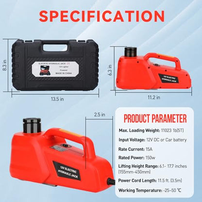 Trihelper Electric Car Jack 5 Ton 12V Hydraulic Floor Jack, 9 lbs - color: Red Jack Only
