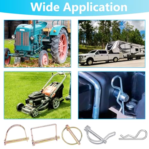 202Pcs Hitch Pins Clip Pins Assortment Kit, Heavy Duty Hitch Pins R Clip, Linch Pins, PTO Pins Trailer Truck Towing Tractor Accessories Three-Point Accessories for Lawn Garden Farm Equipment
