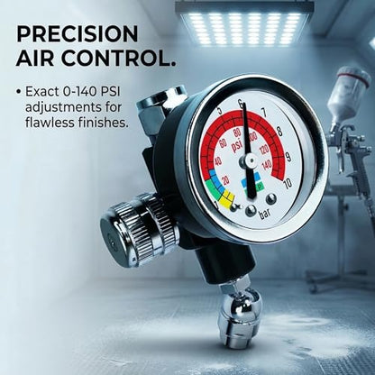 LE LEMATEC Air Pressure Regulator with Gauge for HVLP Paint Spray Guns - size: Small In-line