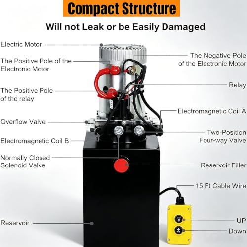 20 Quart Double Acting Hydraulic Power Unit 12V 3200 PSI - color: Double Acting, size: 20 Quart