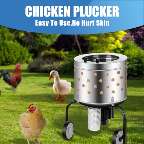 450W Chicken Plucker Machine, 20 "Diameter Stainless Steel Drum, Portable Poultry Plucker with 108 Soft Fingers, Skin-Friendly Design for All Kinds of Poultry