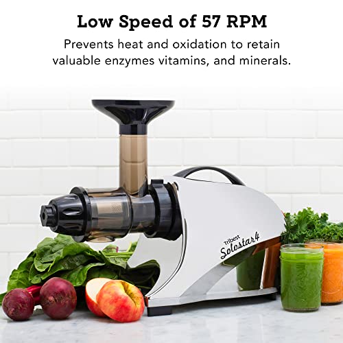 Tribest Solostar SS-4250-B Horizontal Horizontal Slow Masticating Juicer, Single Auger Cold Press Juicer & Juice Extractor, Chrome, Black