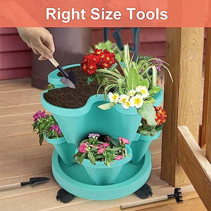 DUNCHATY Stackable Vertical Garden Planter with Wheels, 5 Tier Herb Planter Pots for Growing Vegetables and Succulents, Teal - color: Teal, size: 5Tier-1 Pack