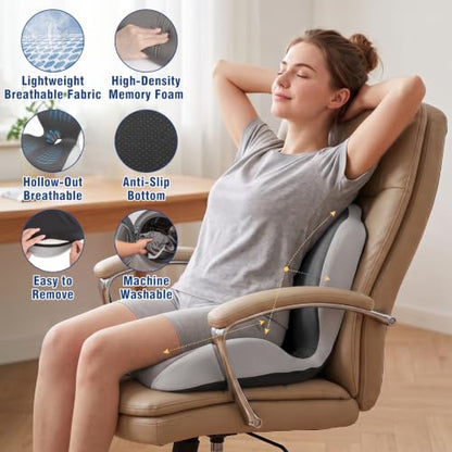 Car Seat Cushion Office Chair Cushion with Lumbar Support Pillow - color: Black Gray