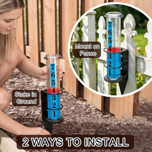 YZDTECH Rain Gauge Outdoor, 7" Easy to Read Rain Measure Gauge with Red Float, Rain Gauges Outdoors Best Rated with Metal Rack Holder, Large Freeze Proof Plastic Replacement Tube for Yard Garden - color: Metal rain gauge style 1