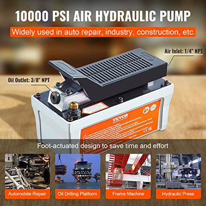 VEVOR Air Hydraulic Pump 10,000 PSI 1/2 Gal Reservoir NPT 3/8" Oil Outlet