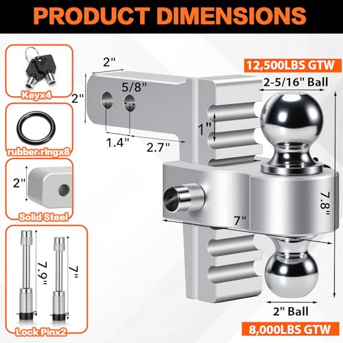 6 Inch Drop/Rise Aircraft-Grade Aluminum Trailer Hitch for 2" Receiver
