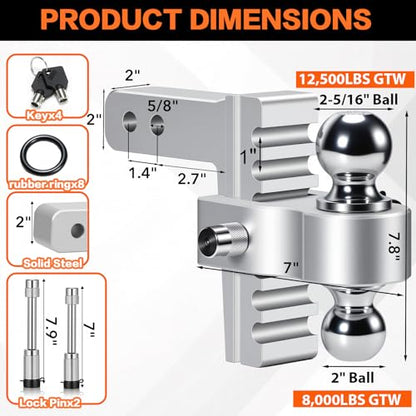 6 Inch Drop/Rise Aircraft-Grade Aluminum Trailer Hitch for 2" Receiver