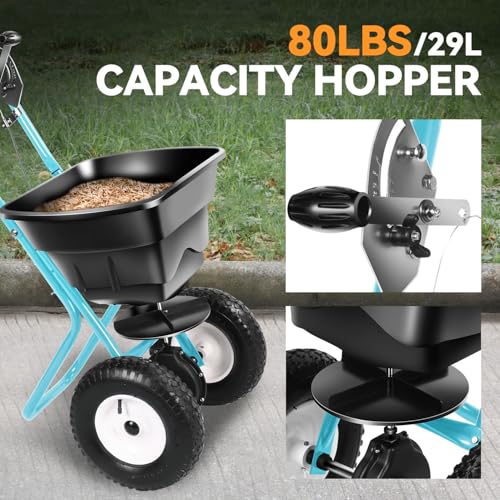 Auto Dynasty 80Lbs Walk-Behind Broadcast Spreader for Ice Melt/Seed, Blue - color: Blue