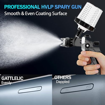HVLP Air Spray Gun with 1.4/1.7/2mm Nozzles & Air Compressor Regulator, Air Spray Paint Gun w/10pcs 600cc Mixing Cup and Lids, Automotive Paint Sprayer for Car, House Painting, Furniture - color: Black