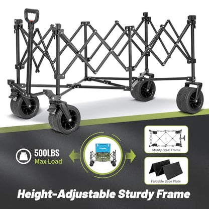 EchoSmile Wagons Carts Foldable Heavy Duty with 500Lbs Wt, 300L Cap, Green - color: Green