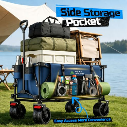 400L Folding Wagon Cart with Brakes & Removable Table, 580lbs Heavy Duty Collapsible Wagon, Big All-Terrain Wheels for Camping, Sports, Grocery, Outdoor - Blue - color: Blue-big
