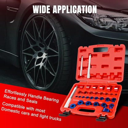 Big RED Bearing Press Kit,33pc Bearing Race and Seal Driver Set with Metric SAE Adapters, Seal Driver Set with 3 Knurled Handles, Bushing Driver Set for Wheel Bearing Installation - color: Red