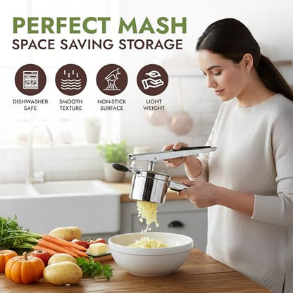 Large 15oz Potato Ricer with 3 Discs - Heavy Duty Stainless Steel Potato Masher and Ricer for Mashed Potatoes | Non Slip Baby Food Squeezer, Kitchen Gadget Tool for Food Press & Food Mill - size: Three Discs