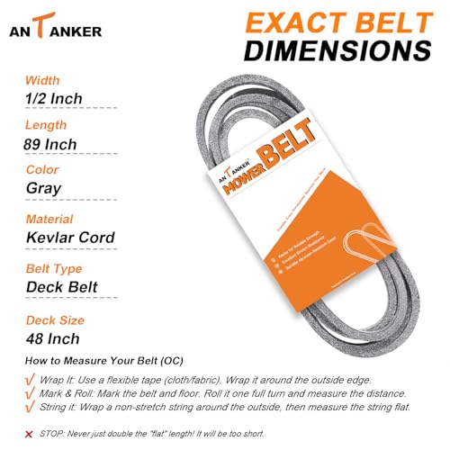 180808 Secondary Deck Belt Fit for 48" Mower Deck, Replaces for AYP/Craftsman/Husqvarna 174369 33908 531300771 532180808, 89" Kevlar Belt with Gloves - size: 180808