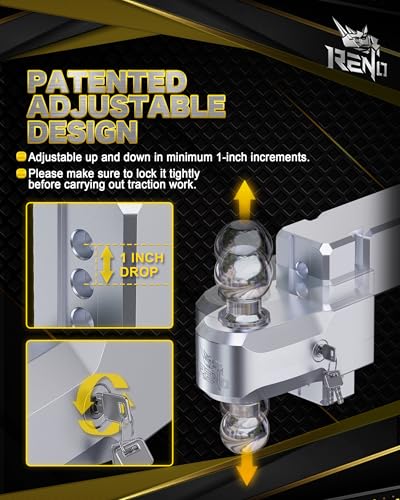 RENO Trailer Hitch (3" Receiver) - 4" Drop/Rise Adjustable Trailer Hitch - size: 3" Receiver x 4" Drop/Rise