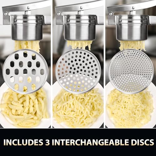 Potato Ricer 15oz Stainless Steel by Zorgons - Sturdy Masher for Creamy Mashed Potatoes, Sweet Potato Smasher with Comfort Grip Handle - Essential Kitchen Gadget for Pressing and Mashing - size: 10 x 3.9 x 3.9 inches