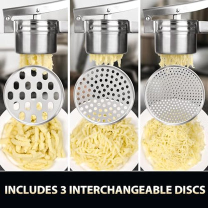 Potato Ricer 15oz Stainless Steel by Zorgons - Sturdy Masher for Creamy Mashed Potatoes, Sweet Potato Smasher with Comfort Grip Handle - Essential Kitchen Gadget for Pressing and Mashing - size: 10 x 3.9 x 3.9 inches