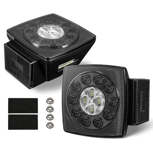 Partsam 12V Submersible Square Led Trailer Lights, Red White LED Stop Turn Tail Reverse Backup License Side Marker Running Light Lamp for Trailers Under 80", Truck, IP68, Black Clear Lens - color: BlackWhite