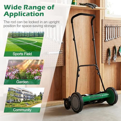 IRONMAX 18 Inch 5-Blade Push Reel Mower, Removable Grass Catcher, Green - color: Green, size: 18 Inch