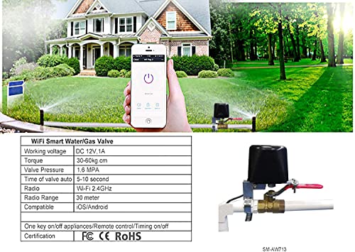 Smart WiFi Water Valve, APP Remote Control, Compatible with Alexa and Google Assistant, iOS/Android Apps, for Kitchen Gas Shutoff Valve, Farm Irrigation