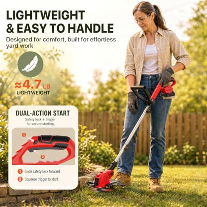 ALSO GO 21V Electric Weed Wacker with 2x2.5Ah Battery Powered Weed Eater - color: Red