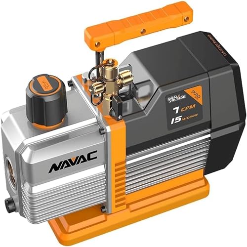 NAVAC Dual-Stage HVAC Vacuum Pump – AC Motor with Forced Oil Circulation, Oil-Mist Filter, 15 Micron Ultimate Vacuum, Pro Series - style: 7 CFM - Dual Voltage