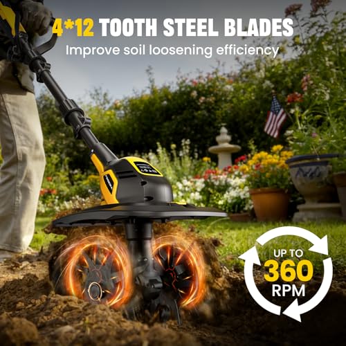 Cordless Tiller Cultivator for DEWALT 20V MAX Battery (Tool Only)