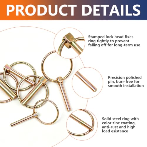 12Pcs 4 Sizes Lynch Pin Assortment Kit Heavy Duty Linch Pin for Trailer Tructs 3 Point Hitch Pins Mower Farm Machinery of 3/16" & 1/4" & 5/16" & 7/16" - size: 4 sizes 12pcs