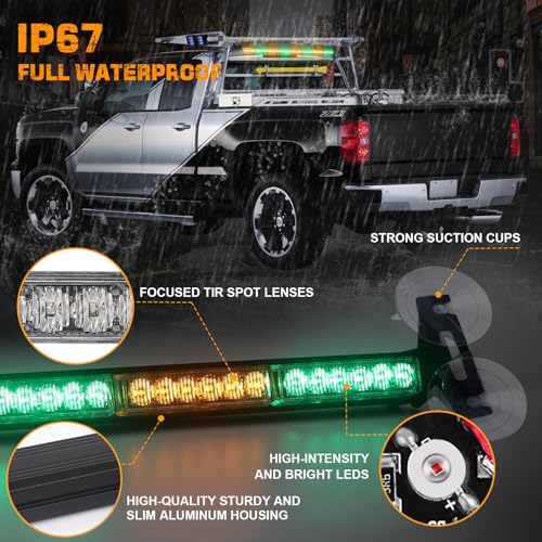 XRIDONSEN 35 inch Traffic Advisor Emergency Light Bar 48 LED Strobe Lights - color: Amber/Green