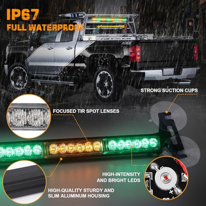 XRIDONSEN 35 inch Traffic Advisor Emergency Light Bar 48 LED Strobe Lights - color: Amber/Green