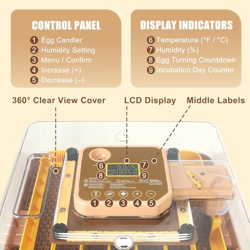 ZEMIRO CHARGE Series IV - 48 Egg Incubator for Breeders, Sensor-Based Precise Humidity & Temp Control, Chick Separator, Adjustable Egg Spacing, Auto Turn & Auto Stop, Preset Incubation Days, Candler - size: 48-Egg Brown