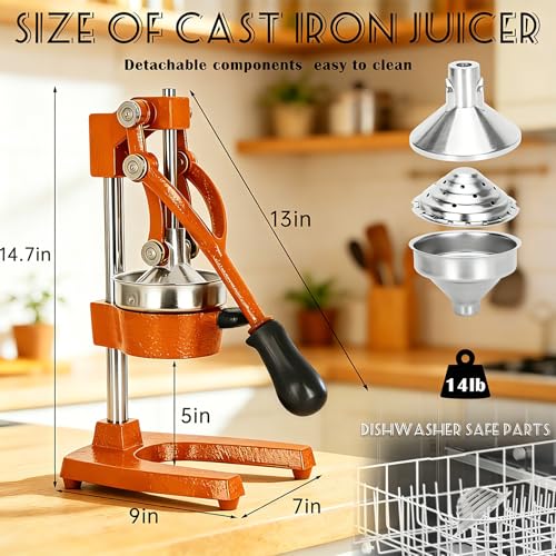 Cast Iron Juicer Hand Press Heavy Duty, Orange Juicer - color: Orange