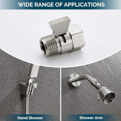 Angle Simple Shower Valve Brushed Nickel, Flow Adjuster Restrictor Shut Off - color: Brushed Nickel