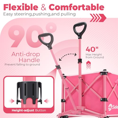 Sekey Collapsible Wagon, 300 lb Capacity, 29 in Cargo Bed, Compact Fold - color: Pink
