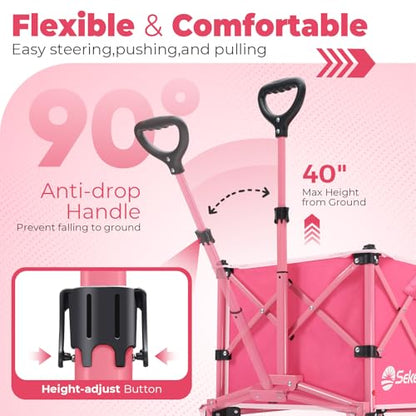 Sekey Collapsible Wagon, 300 lb Capacity, 29 in Cargo Bed, Compact Fold - color: Pink