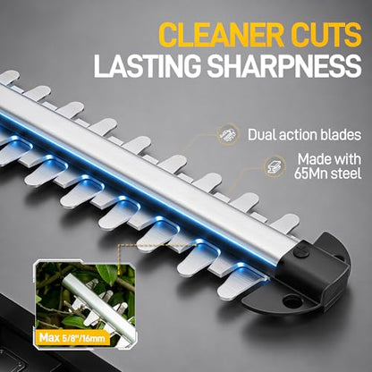20" Hedge Trimmer Cordless for Garden, 5/8'' Blade Gap, 2×2.0Ah Batteries
