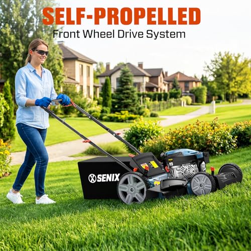 SENIX 21'' Self Propelled Gas Lawn Mower 170 cc, 6-Position Cutting, 3-in-1