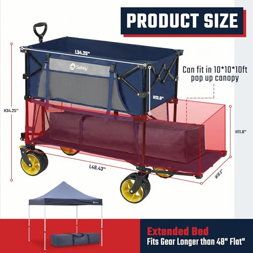 Sekey 400L Double-Decker Wagon, 500 lb Capacity, 50 in Extender - color: Navy Blue