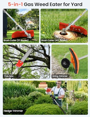 5 in 1 Weed Eater Combo, 52CC 2-Cycle Gas Hedge Trimmer&Brush Cutter Tools - size: 5-in-1