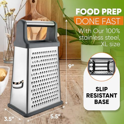 Spring Chef Stainless Steel XL Cheese Grater for Kitchen, Gray - color: Gray