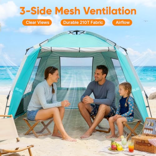Golabs BT1 Pop up Beach Tent for 3 Person, 1-Min Setup by Pre-Attached Pole - color: GREEN