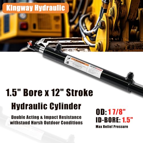 KINGWAY Double Acting Hydraulic Cylinder 1.5"Borex12"Stroke, 3000 PSI SAE#6 - size: 1.5”x12"