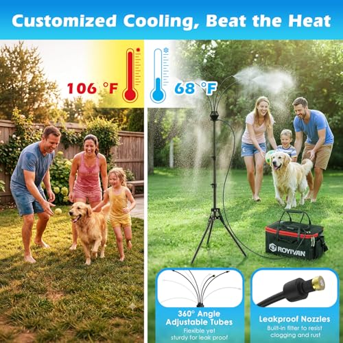 Roylvan Portable Misters for Outside Patio, Battery-Powered with 4 Nozzles