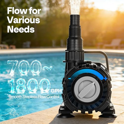 VIVOHOME 100W Pond Pump, 700-1800GPH Adjustable Flow Submersible Water Pump - size: 700-1800GPH