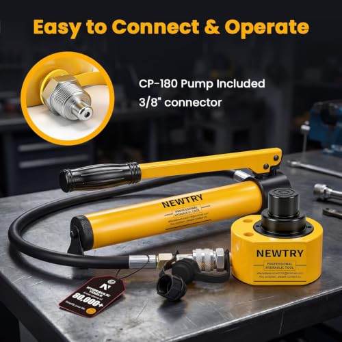 NEWTRY 10T Low Profile Jack+ CP-180 Hand Pump, 1" Stroke Multi-Section - size: 10T Hydraulic Jack + cp-180 Pump