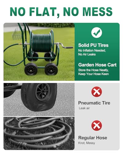 Outvita 250 FT Duty Hose Reel Cart, 4 PU Wheel Garden Storage Cart, Green - color: Green, size: 250FT