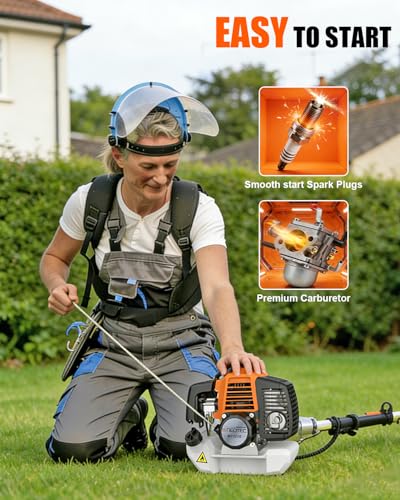 Upgraded Gas Weed Eater, 52CC Weed Wacker Gas Powered, 2-Cycle Engine String Trimmer Easy Start Comfortable Handle and Double Shoulder Straps for Garden Lawn Edge Trimming