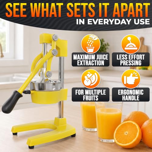 Cast Iron Juicer Hand Press, Heavy-Duty Squeezer (Yellow) - color: Yellow